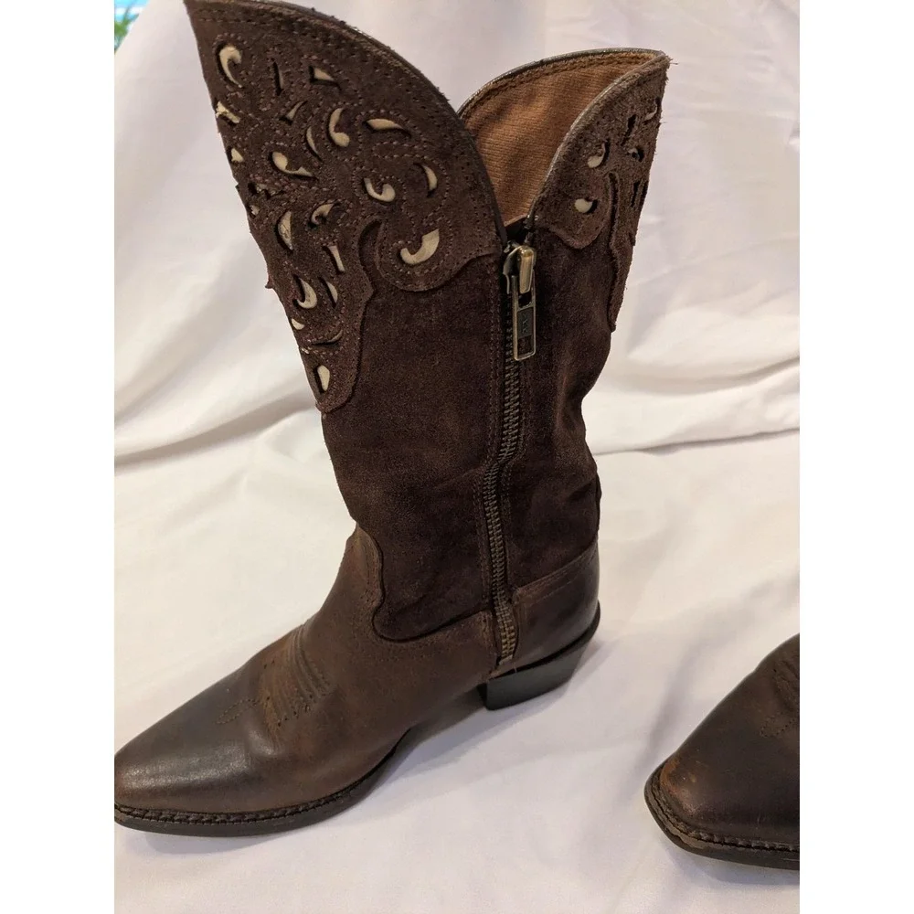 Ariat Boots Kids Size 11 Brown Leather Western Zip Cowboy Style 10010913